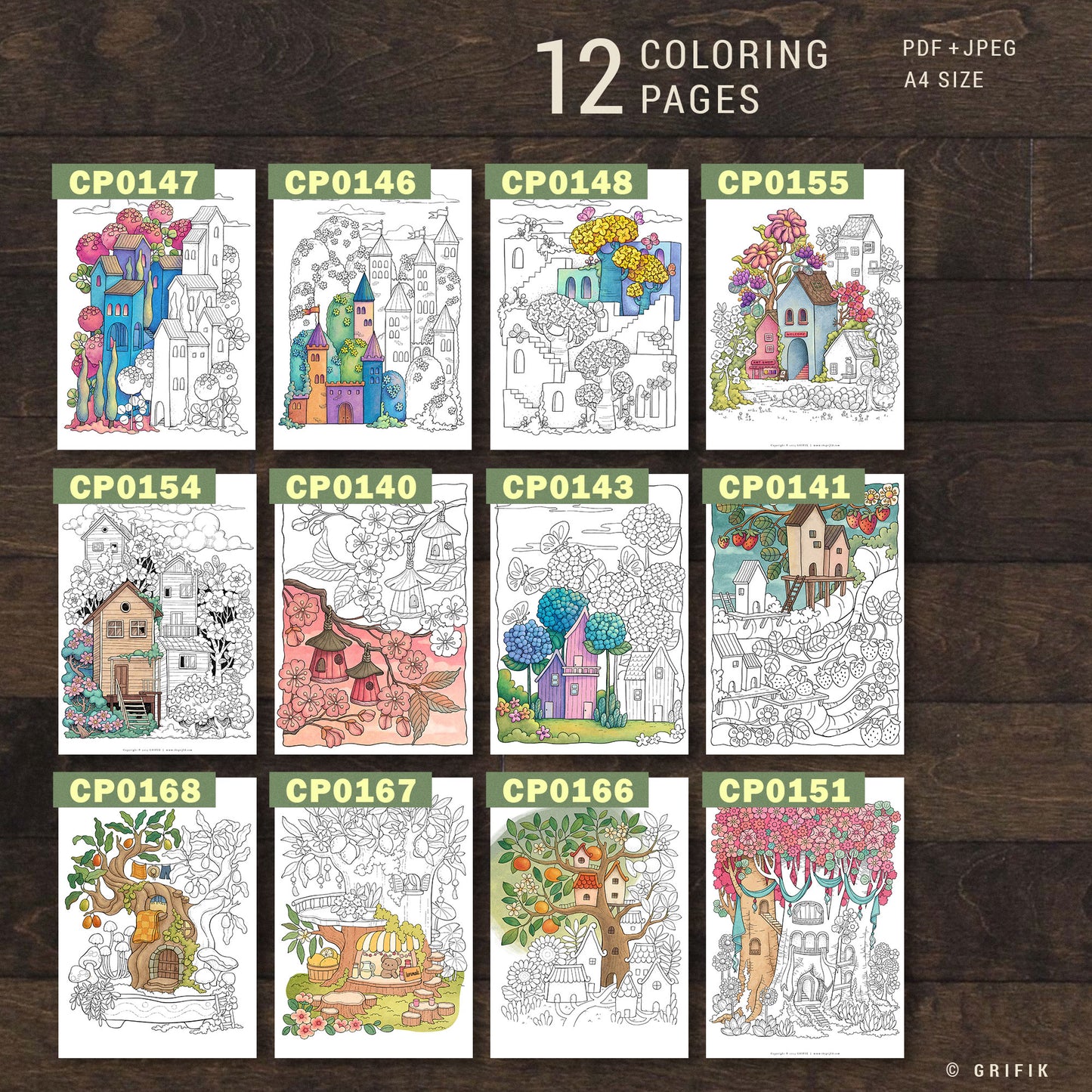 FANTASY TOWN 12 Coloring Pages Pack