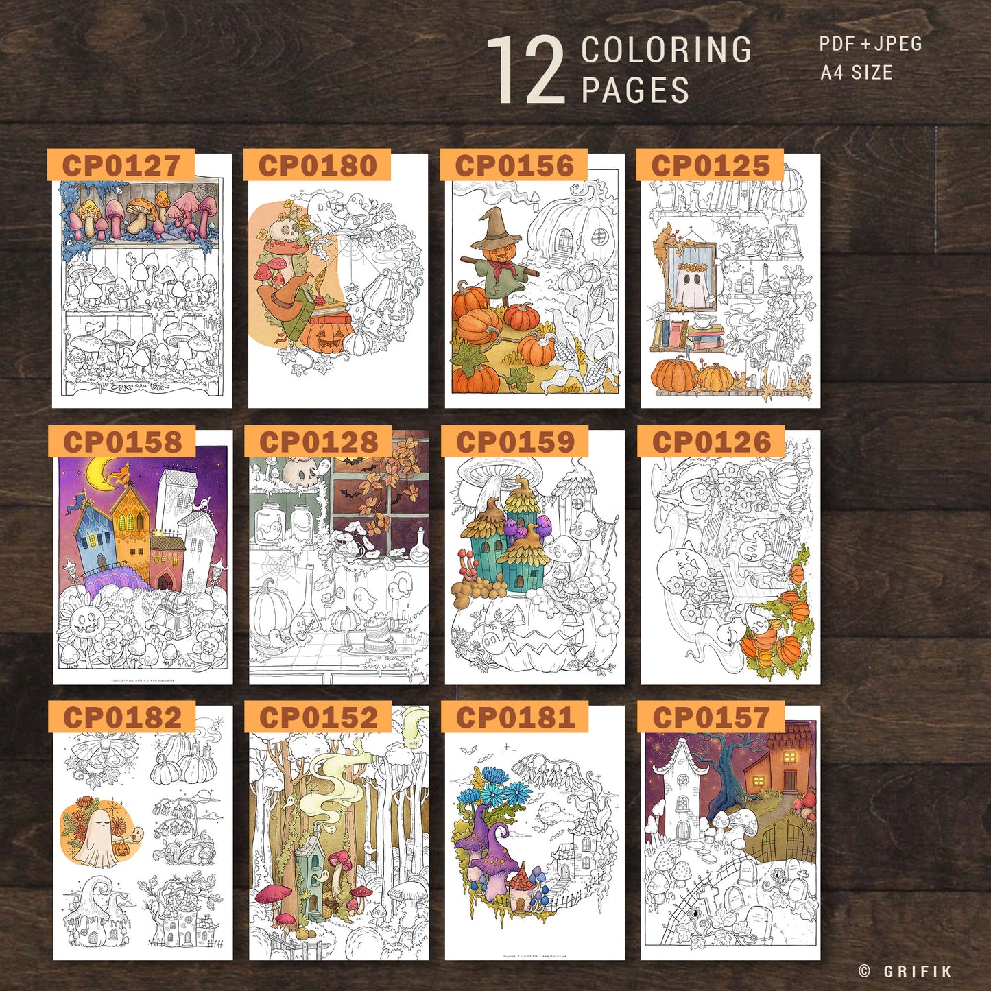 Autumn Town 12 Coloring Pages Pack