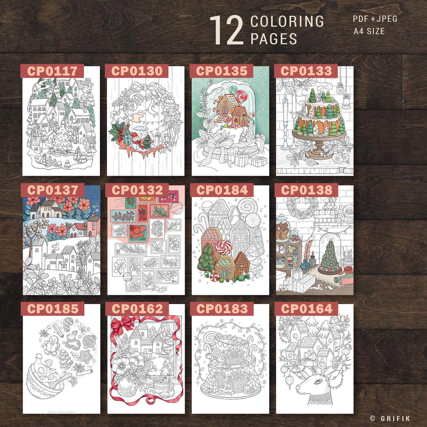WINTER TOWN 12 Coloring Pages Pack