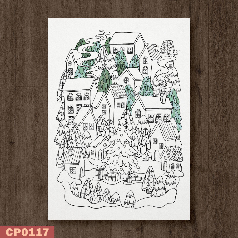 Winter Town Coloring Page