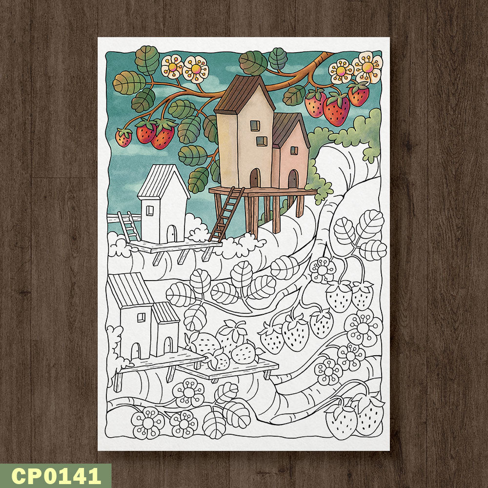 Strawberry Village Coloring Page