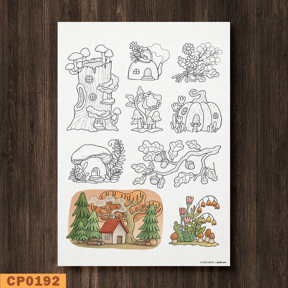 Whimsy Fall Dwellings Coloring Page