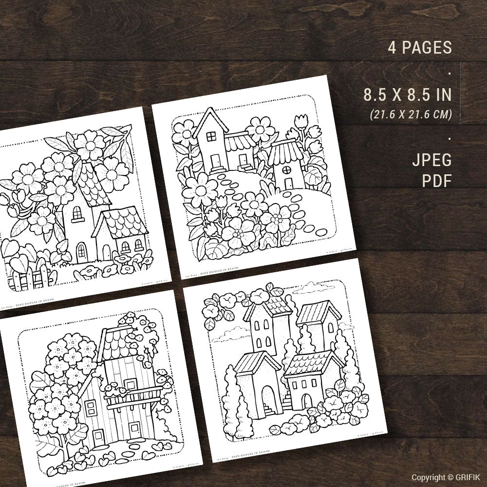 Tiny Houses in Bloom Coloring Pages