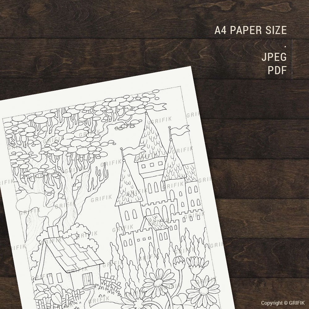 The Castle Beyond the Hill Coloring Page