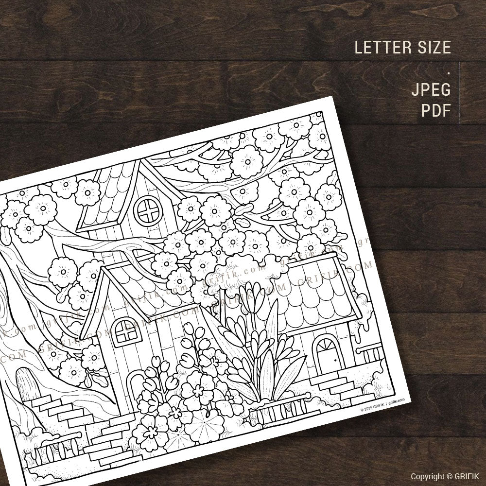 Under the Cherry Tree Coloring Page