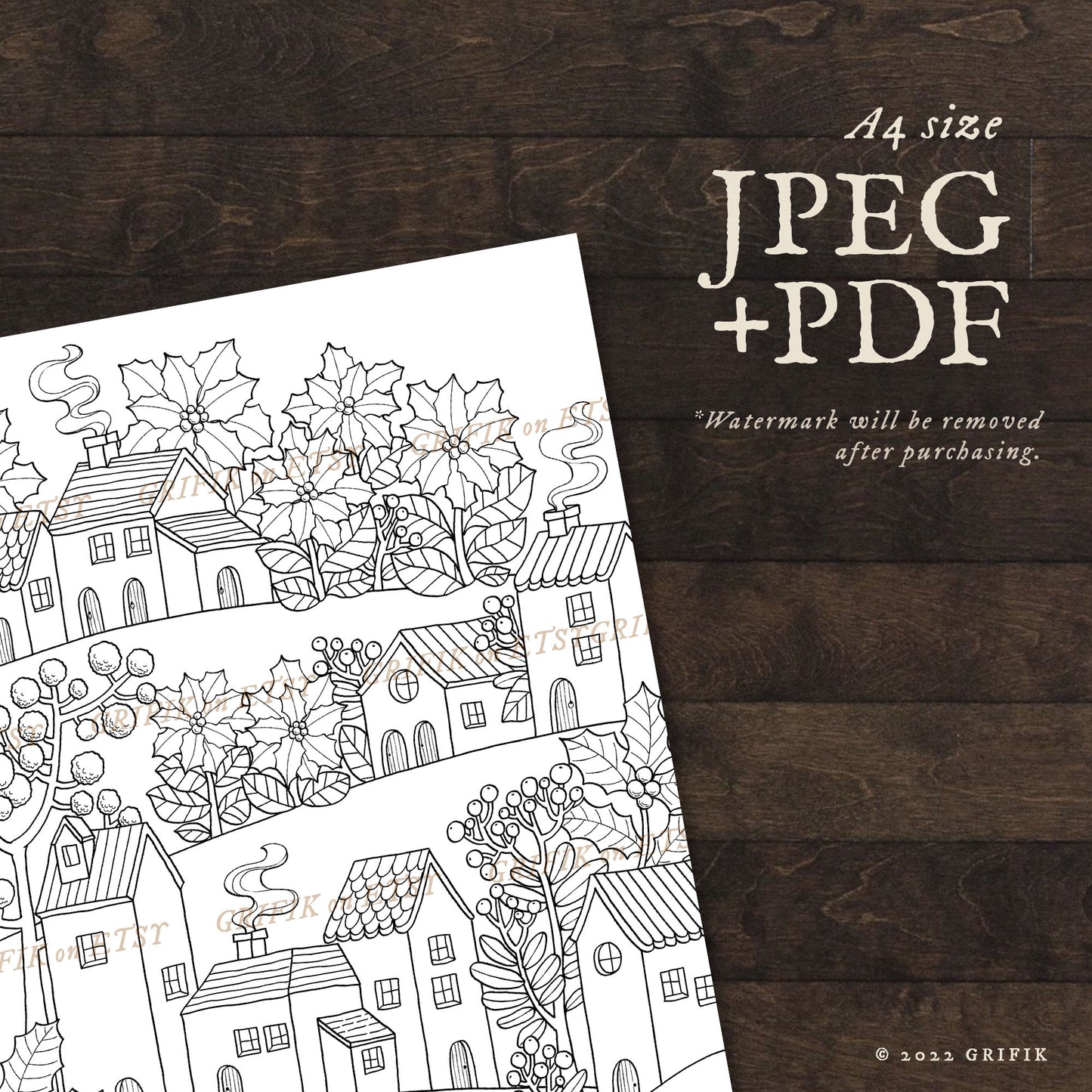 Winter Village Coloring Page