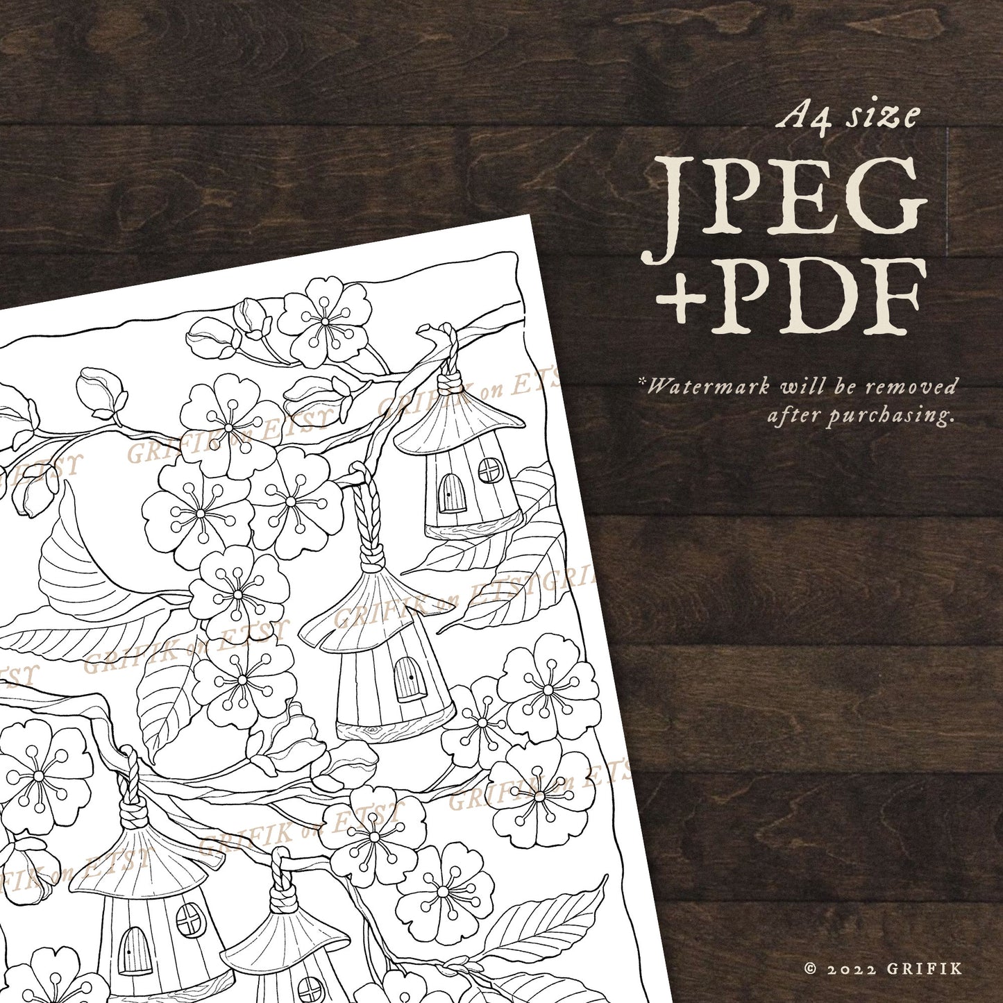 Cherry Blossom Village Coloring Page