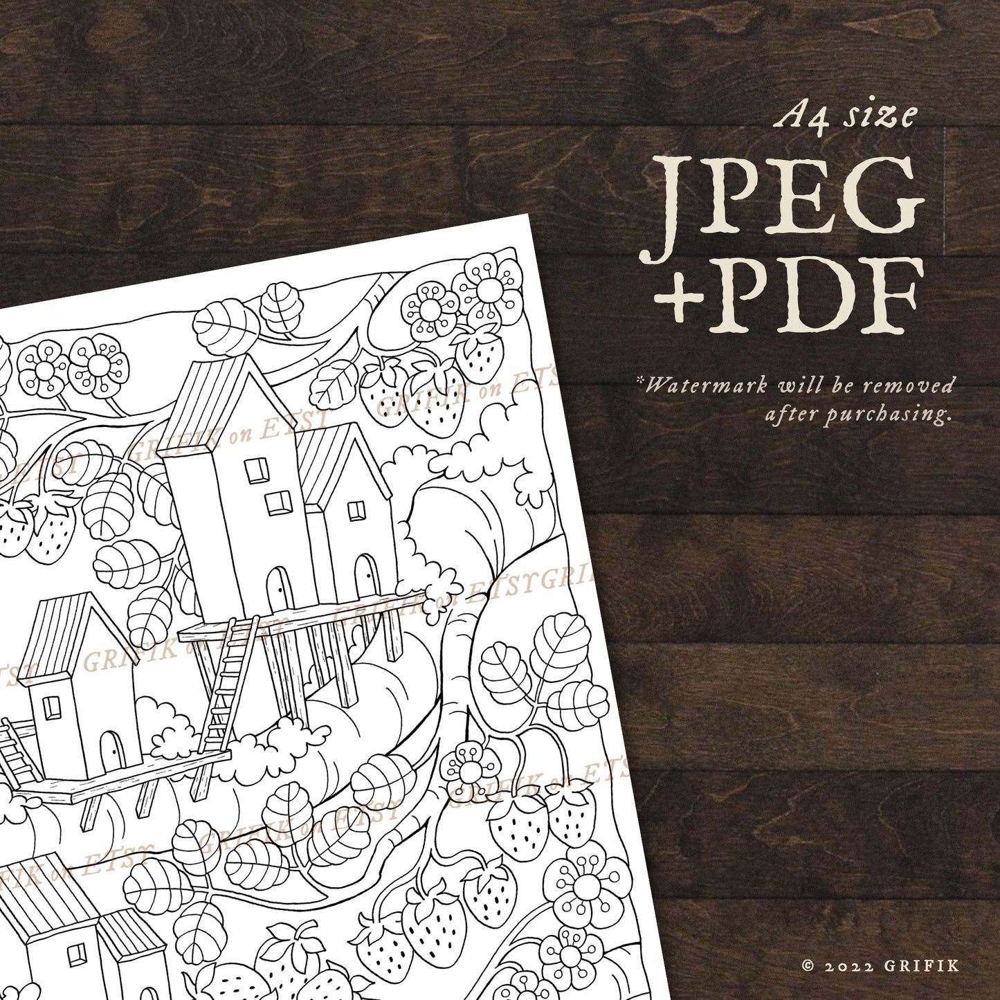 Strawberry Village Coloring Page