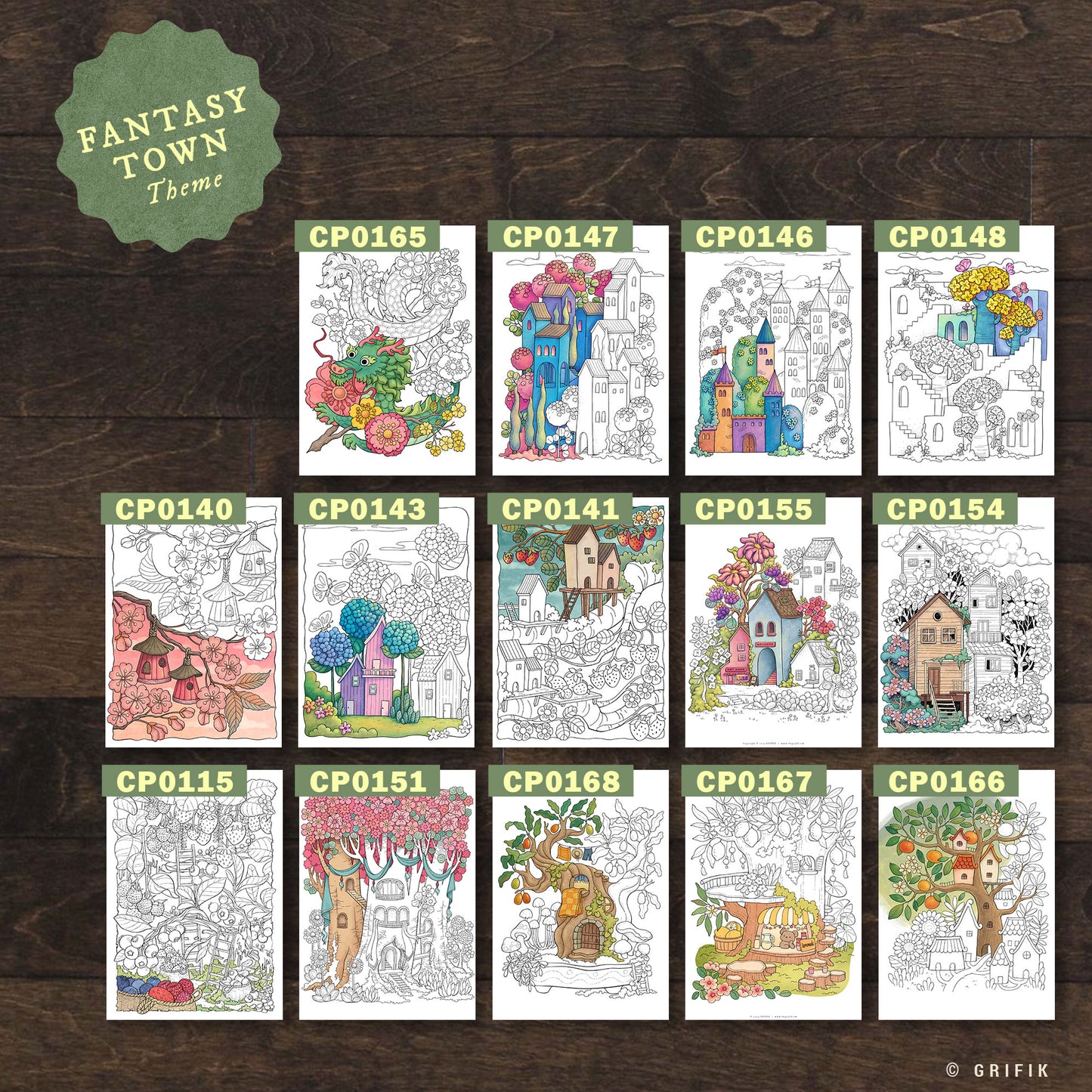 FANTASY TOWN 50 Coloring Pages Pack
