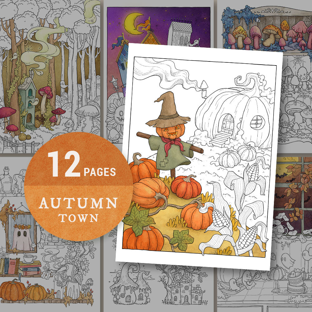 Autumn Town 12 Coloring Pages Pack