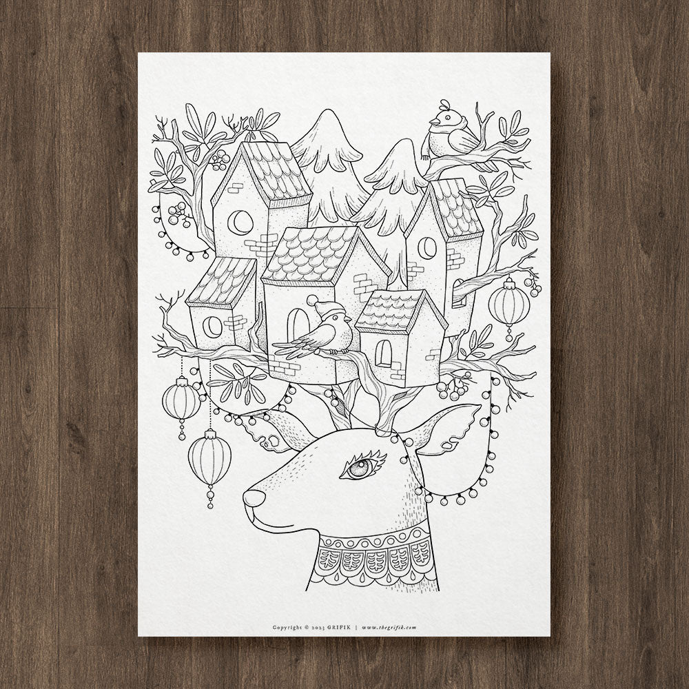 WINTER TOWN 12 Coloring Pages Pack