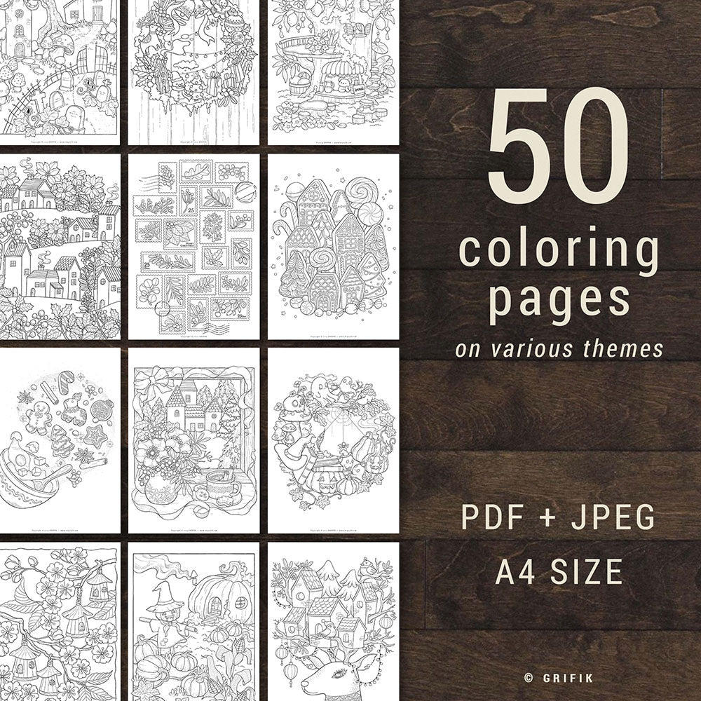 FANTASY TOWN 50 Coloring Pages Pack