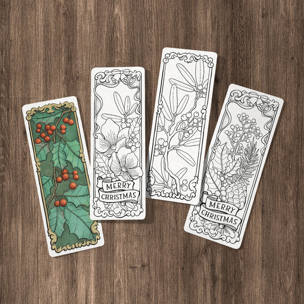 Christmas Floral Coloring Bookmarks