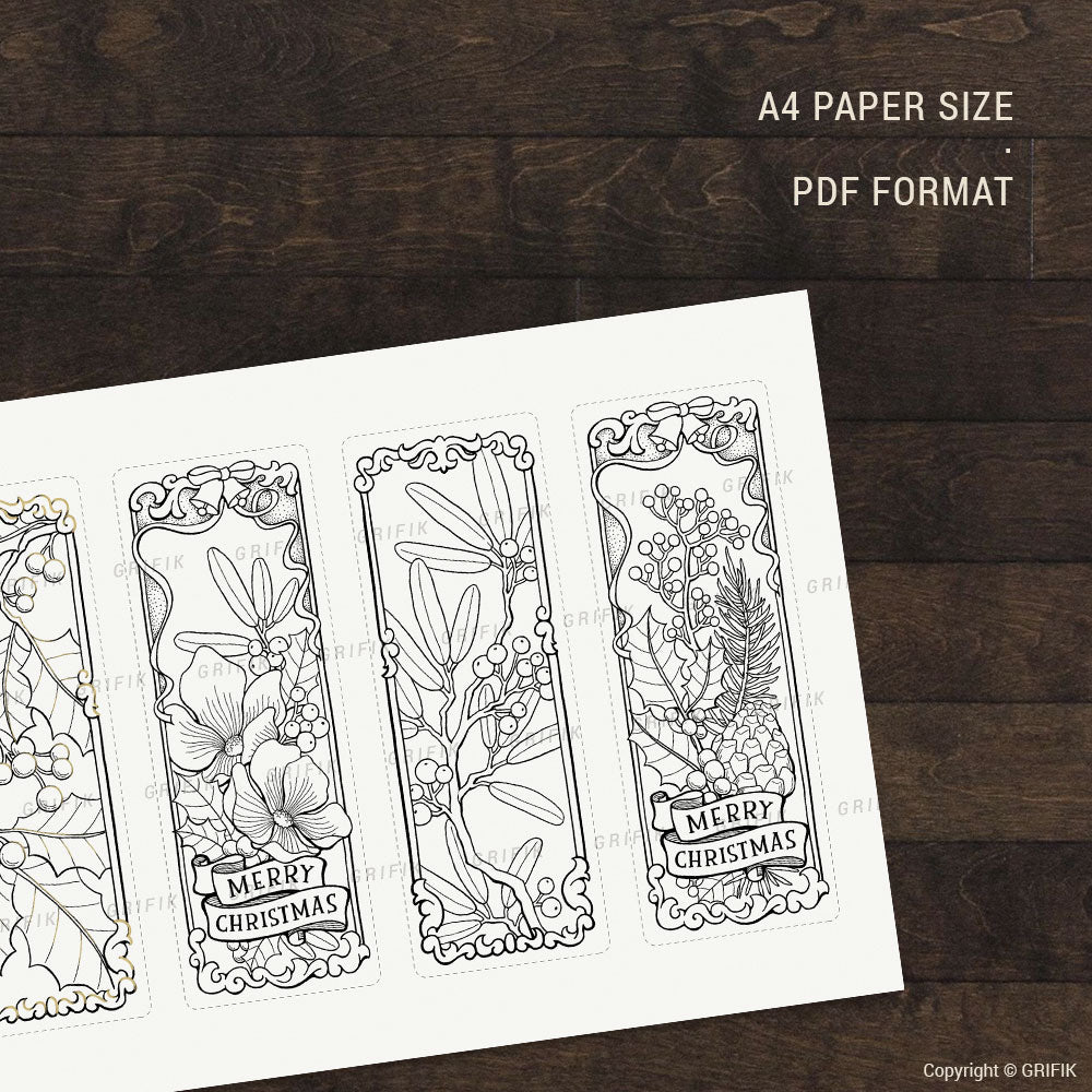 Holly Branch Coloring Bookmarks