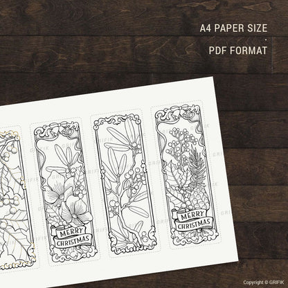 Holly Branch Coloring Bookmarks
