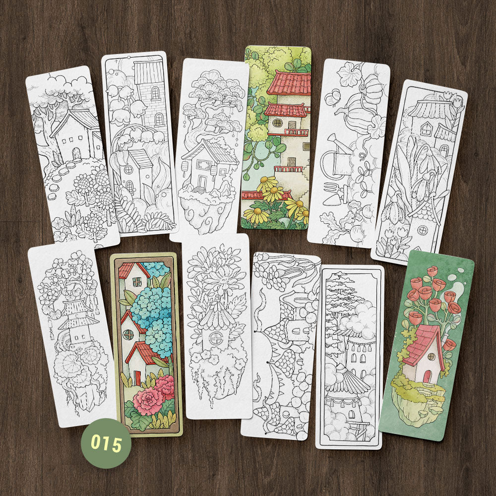 12 Coloring Bookmarks, Flying Town I Set