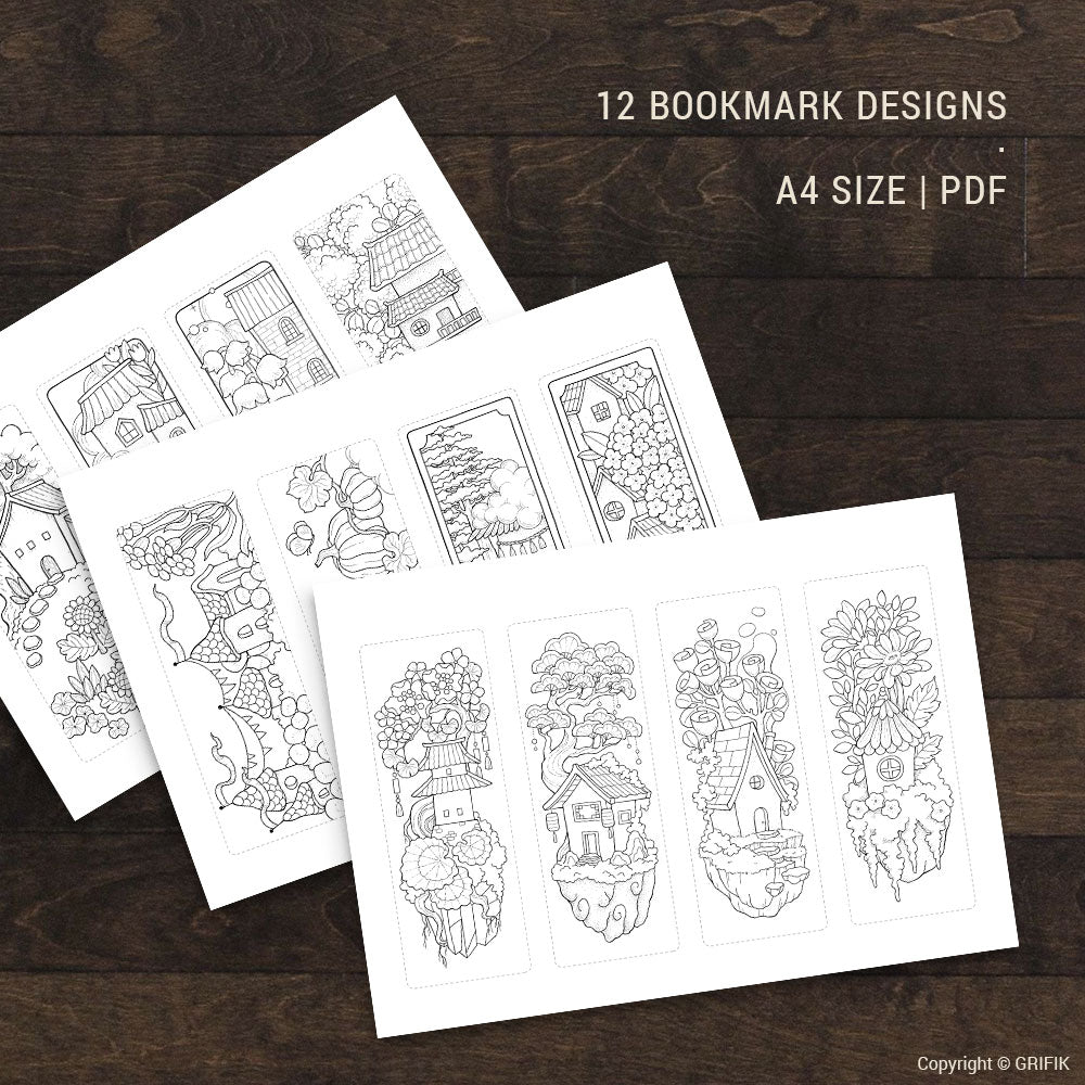 12 Coloring Bookmarks, Flying Town I Set