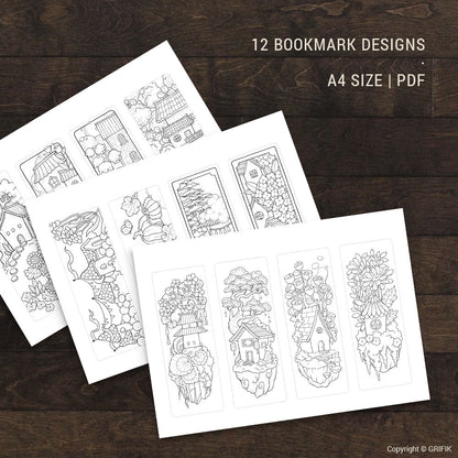 12 Coloring Bookmarks, Flying Town I Set