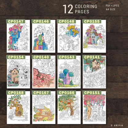 FANTASY TOWN 12 Coloring Pages Pack