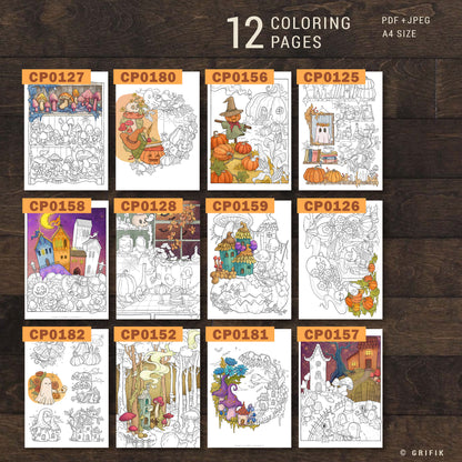 Autumn Town 12 Coloring Pages Pack