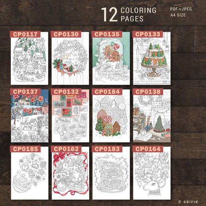 WINTER TOWN 12 Coloring Pages Pack