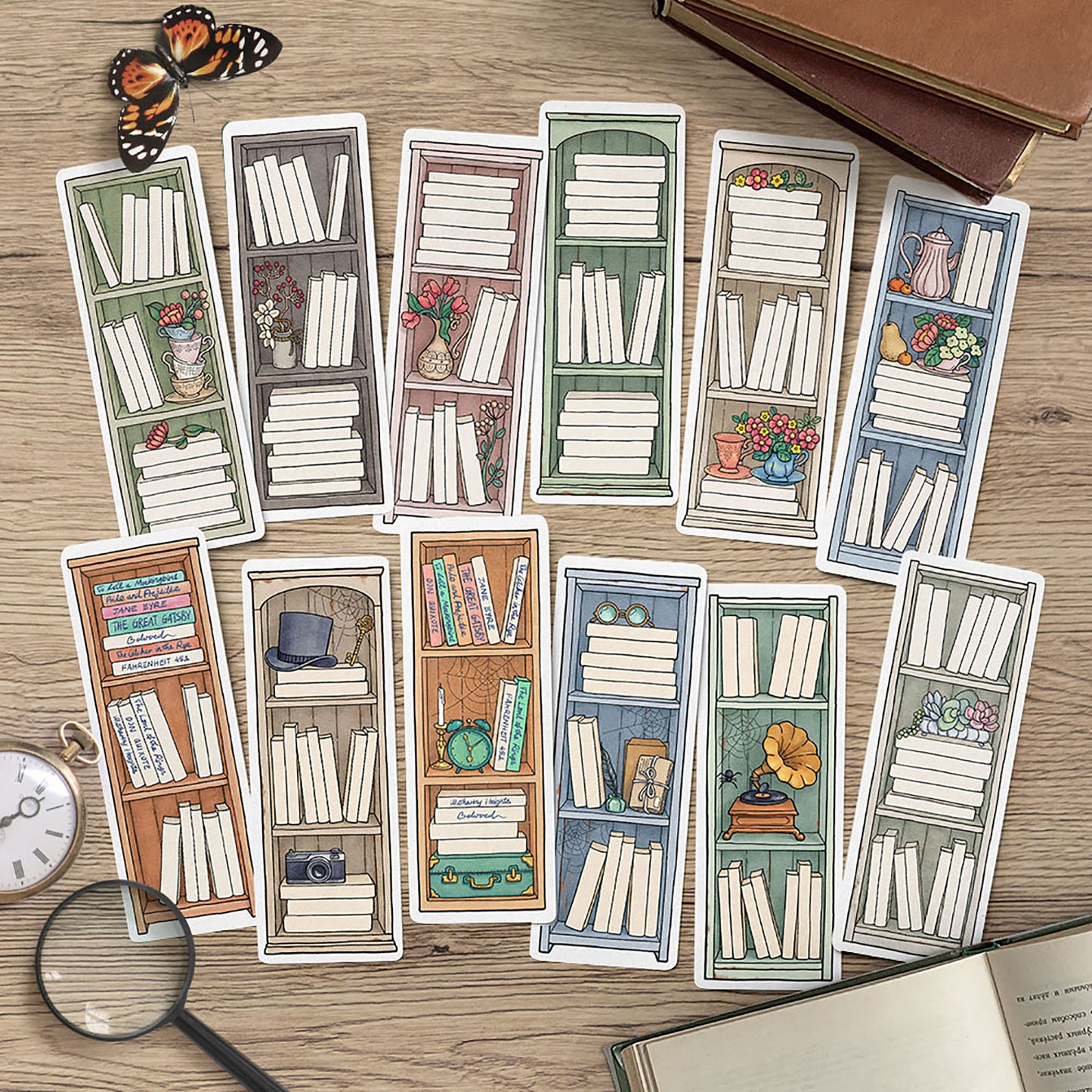 Vintage Book Tracker Bookmarks, Set of 12