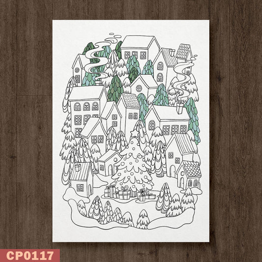 Winter Town Coloring Page