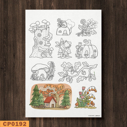 Whimsy Fall Dwellings Coloring Page