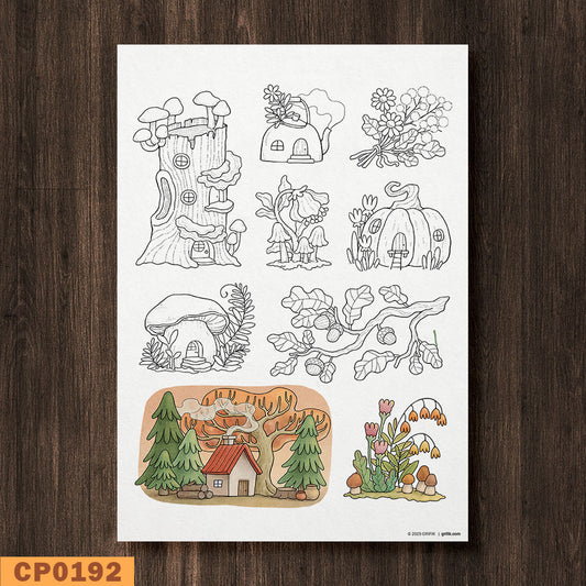 Whimsy Fall Dwellings Coloring Page