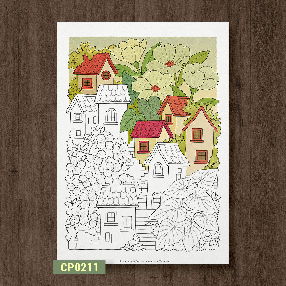Steps Through a Cozy Town Coloring Page