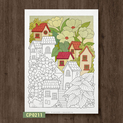 Steps Through a Cozy Town Coloring Page