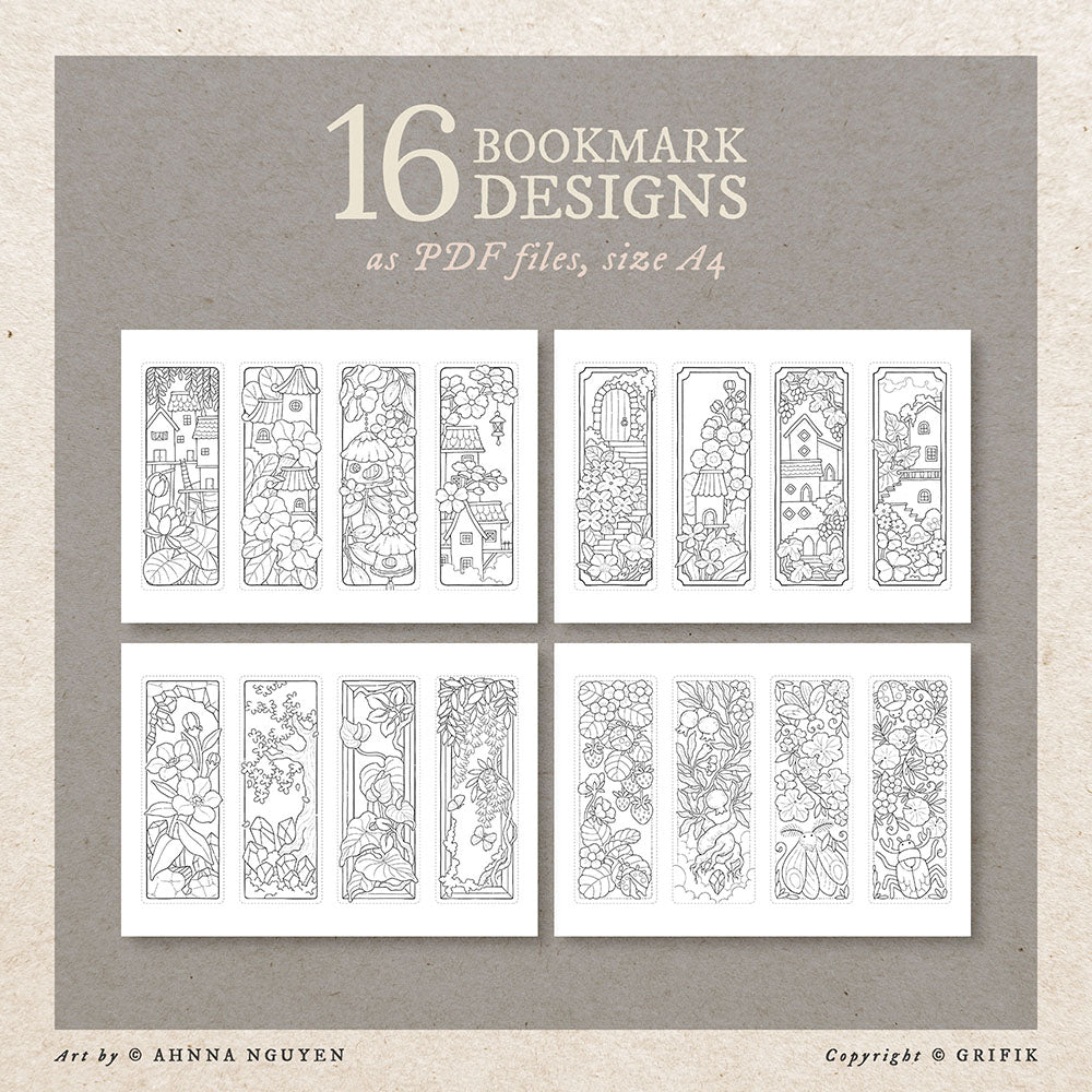 16 Coloring Bookmarks, Flying Town Vol.2 Set