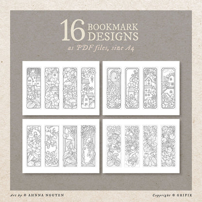 16 Coloring Bookmarks, Flying Town Vol.2 Set