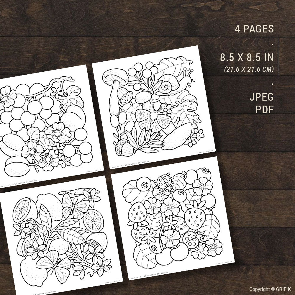 Little Garden Treasures, Set of 4 Coloring Pages