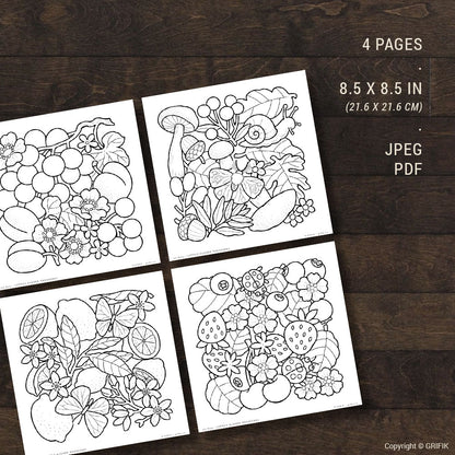 Little Garden Treasures, Set of 4 Coloring Pages