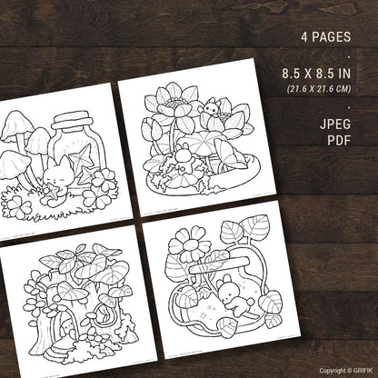 Cozy and Dreamy, Set of 4 Coloring Pages