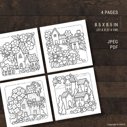 Tiny Houses in Bloom Coloring Pages