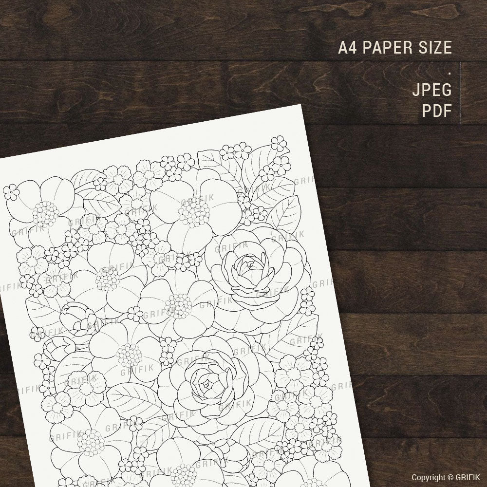 Whimsy Garden - Camellia Coloring Page