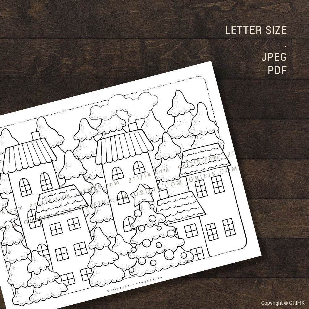 Merry Pines Village Coloring Page