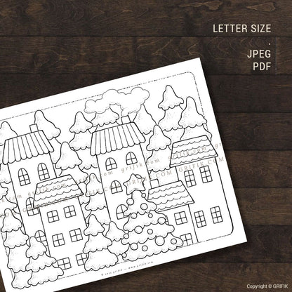 Merry Pines Village Coloring Page