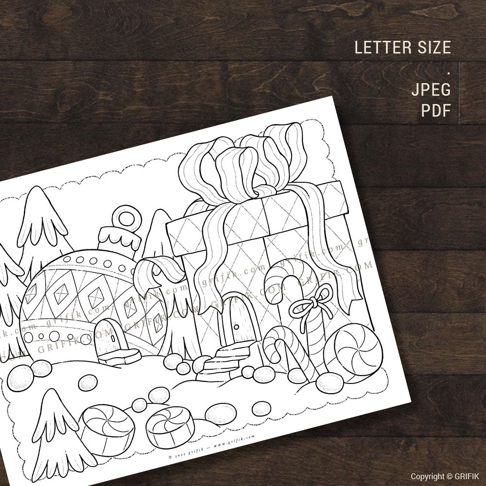 Candyland Christmas Homes Coloring Page