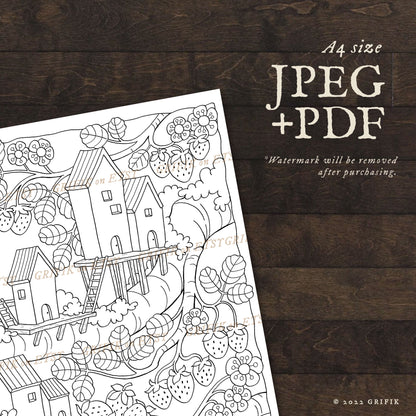 Strawberry Village Coloring Page