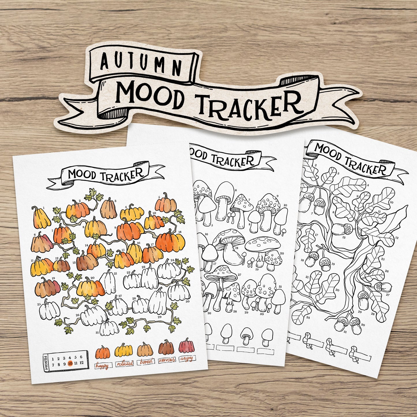 Printable Autumn Mood Tracker, 3 Month Set