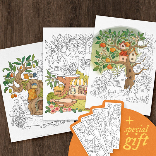 CITRUS TREES - Combo of 3 Coloring Pages