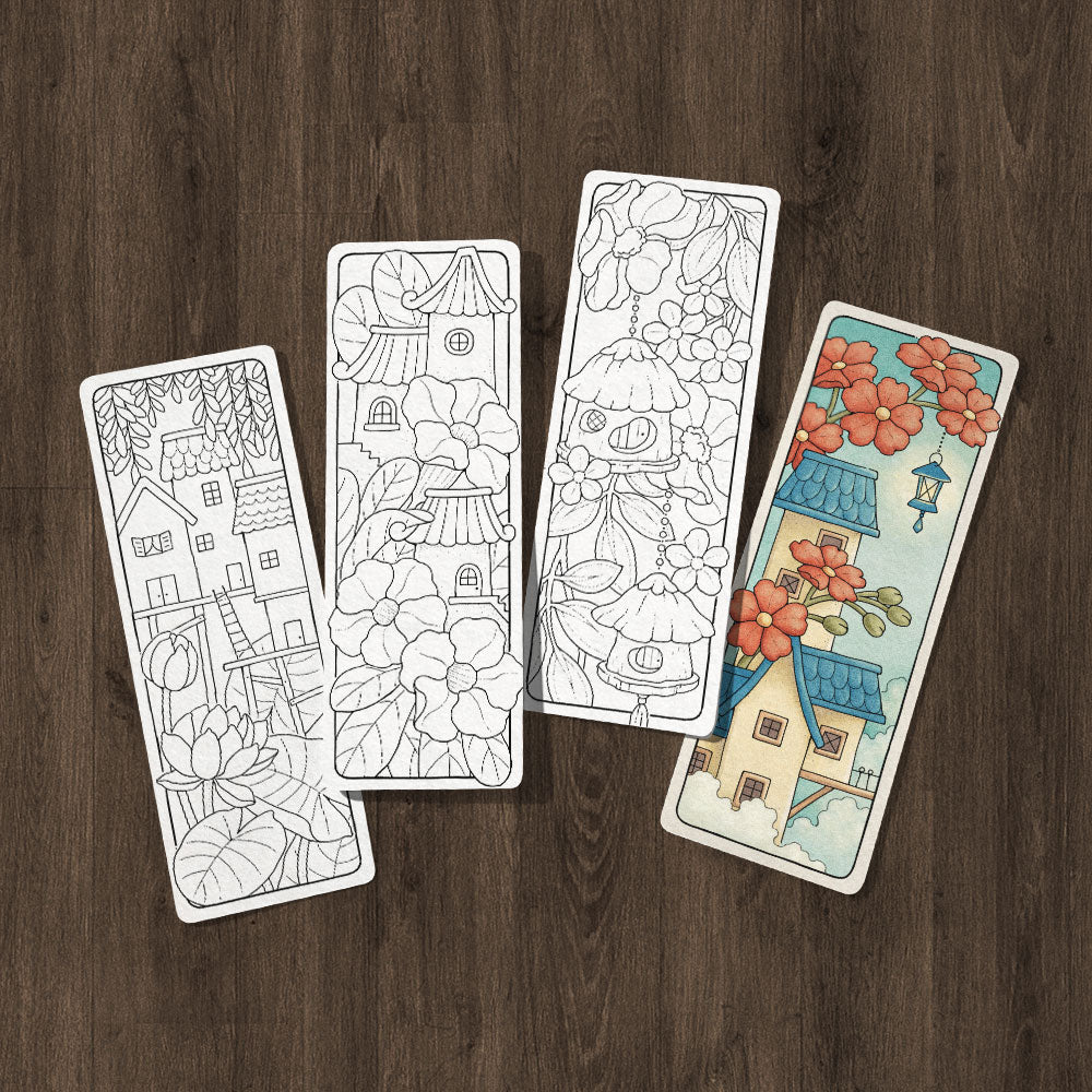16 Coloring Bookmarks, Flying Town Vol.2 Set