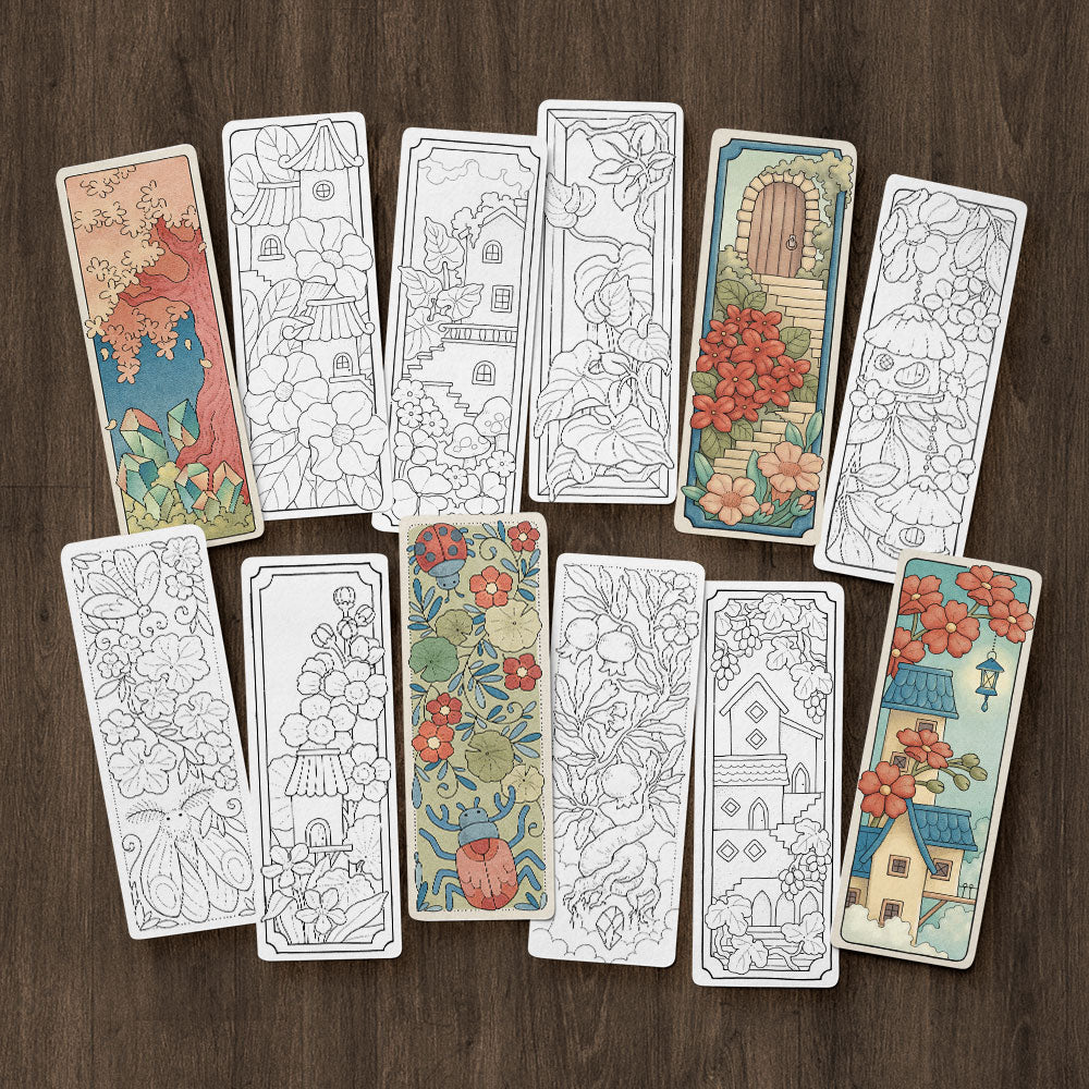 16 Coloring Bookmarks, Flying Town Vol.2 Set