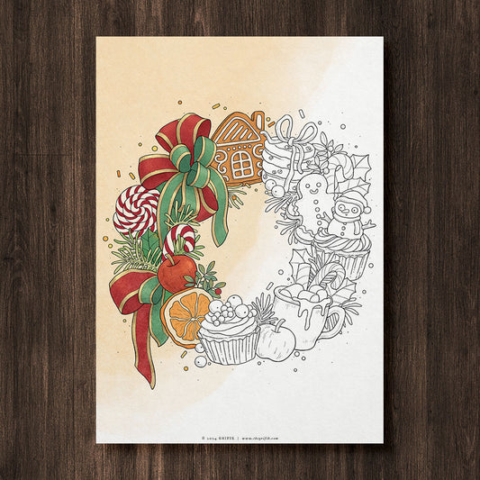 SWEETS WREATH Coloring Page