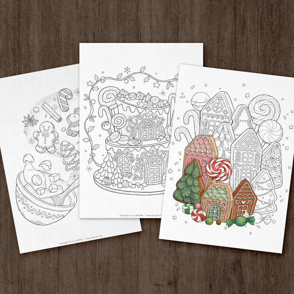 CHRISTMAS BAKING - Set of 3 Coloring Pages