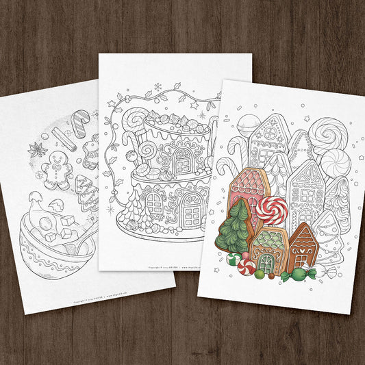 CHRISTMAS BAKING - Set of 3 Coloring Pages