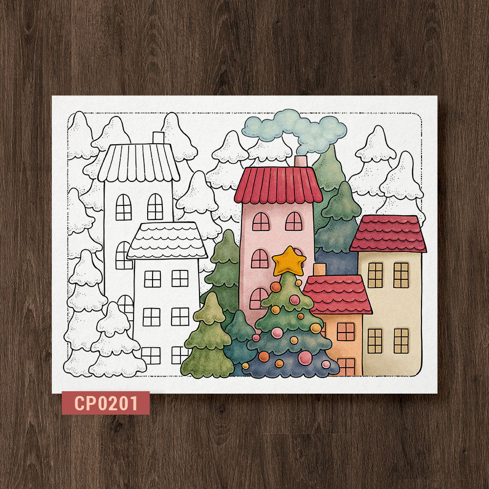 Merry Pines Village Coloring Page